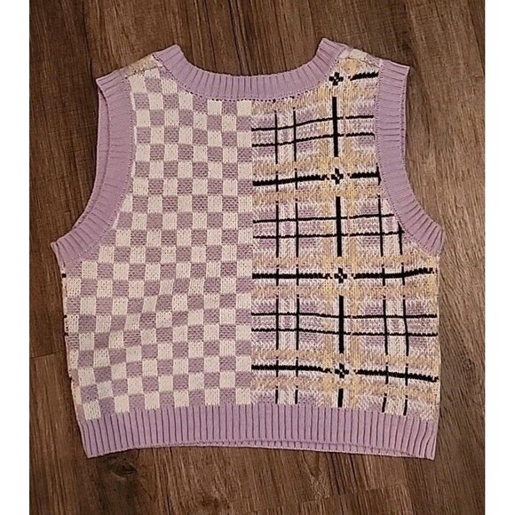 Sweater Vest Women's Medium Plaid Purple Academic College Preppy Checkered Cropp - Picture 2 of 6